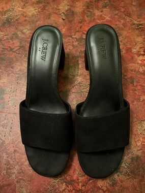 J. Crew Black Suede Slide Mules with Block Heel